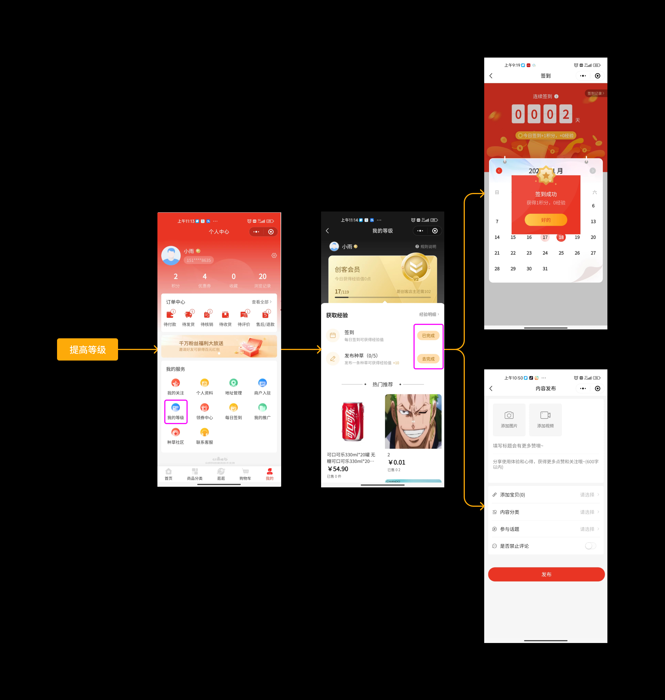 发布种草获取经验